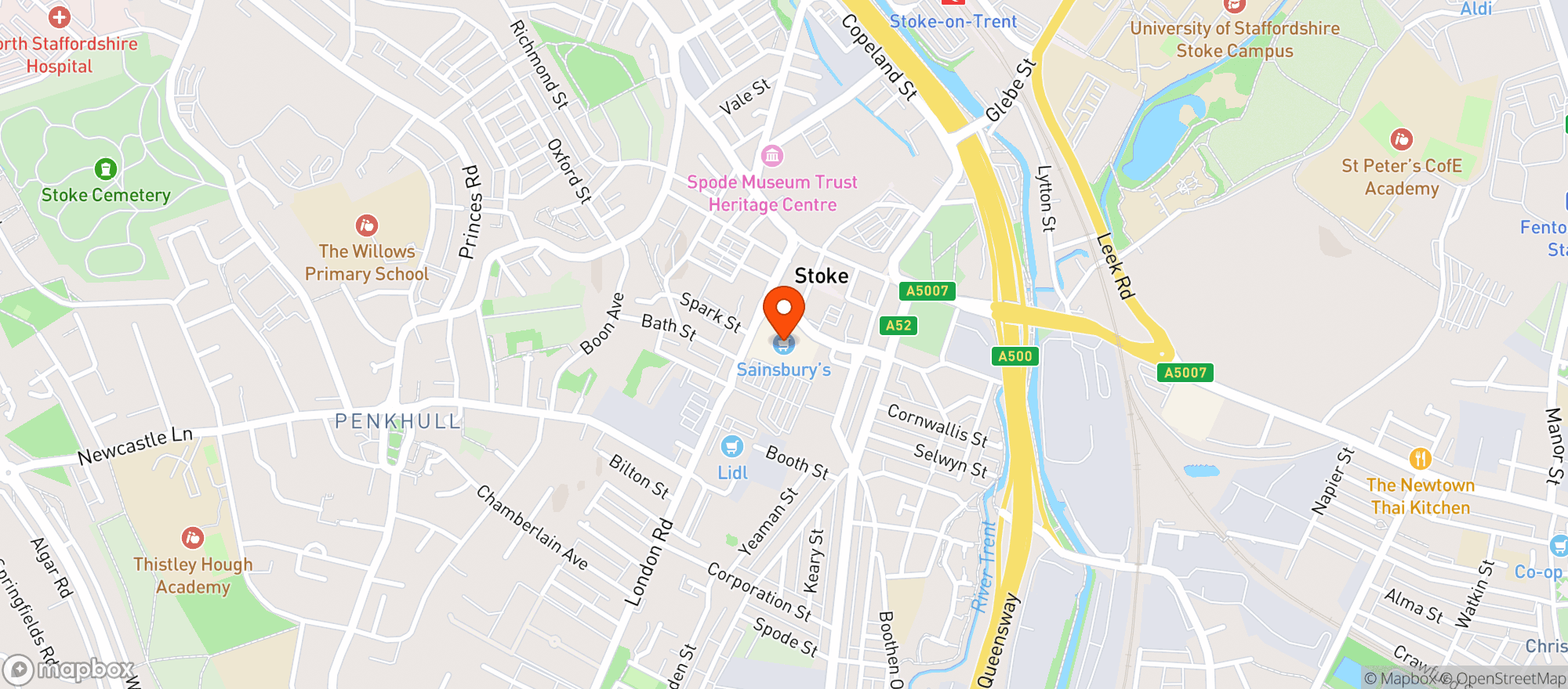 Map showing Sainsbury's Stoke-on-trent