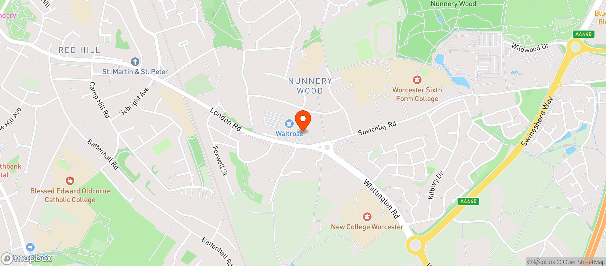 Map showing Waitrose Worcester