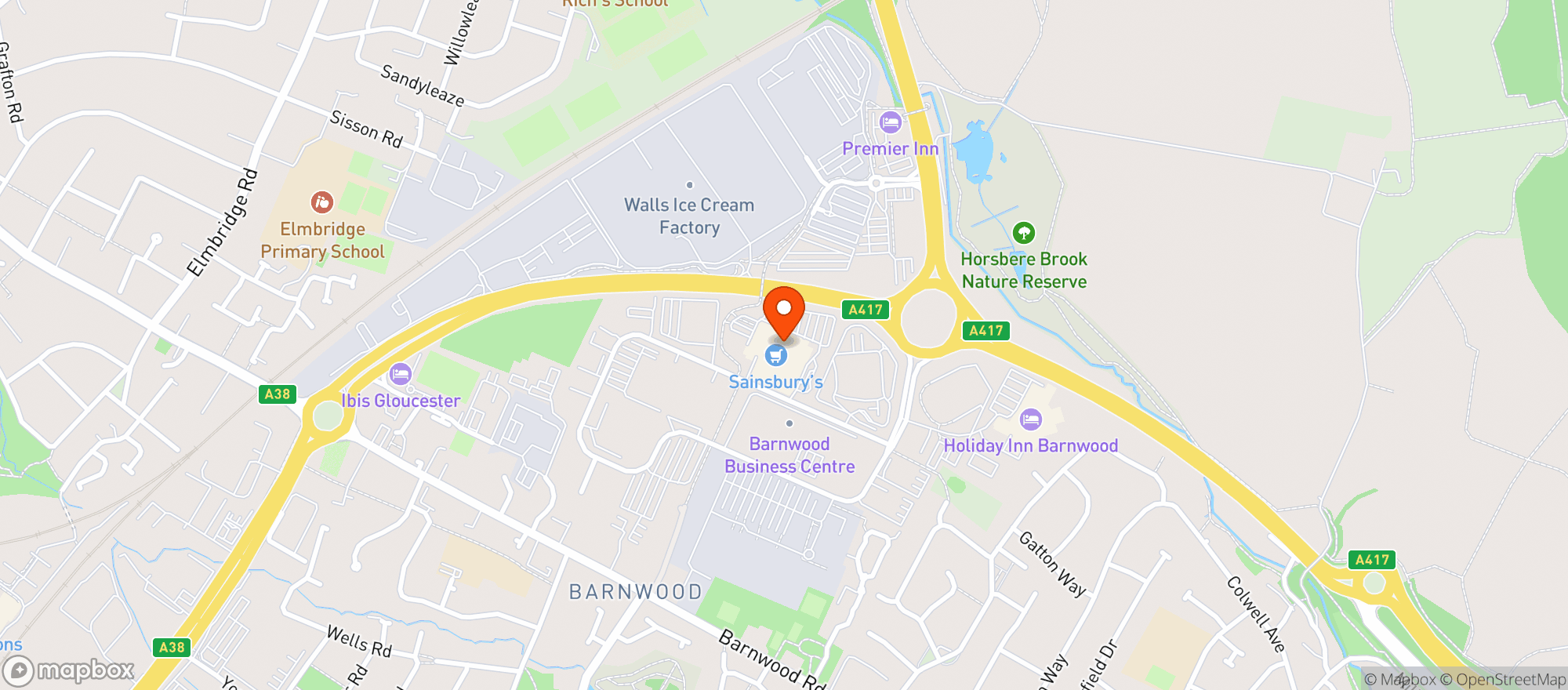 Map showing Sainsburys Barnwood
