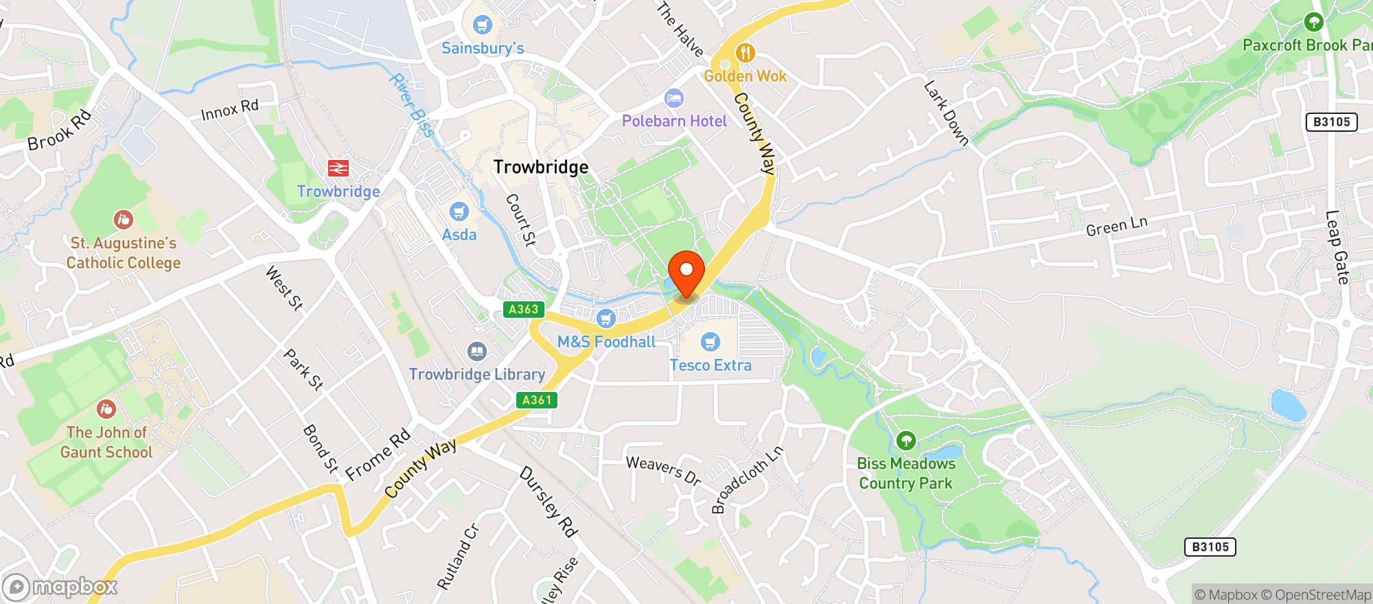 Map showing Tesco Extra Trowbridge