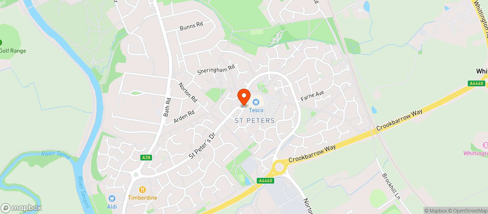 Map showing Tesco Superstore Worcester 1