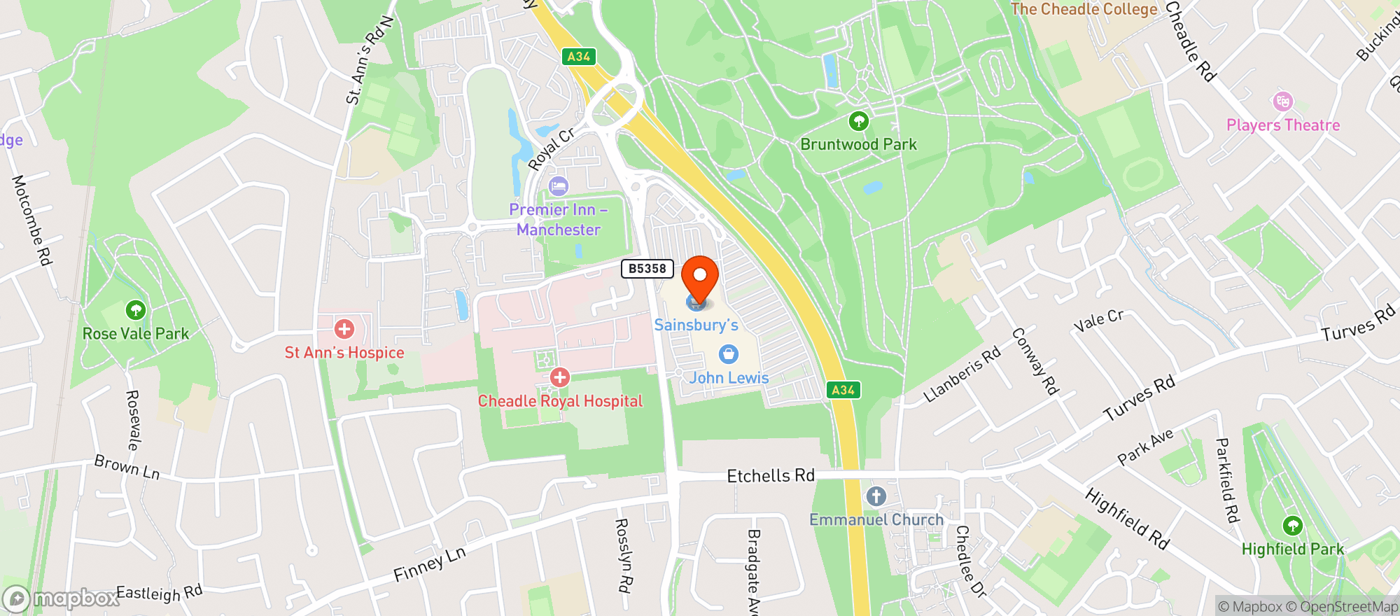 Map showing Sainsburys Cheadle