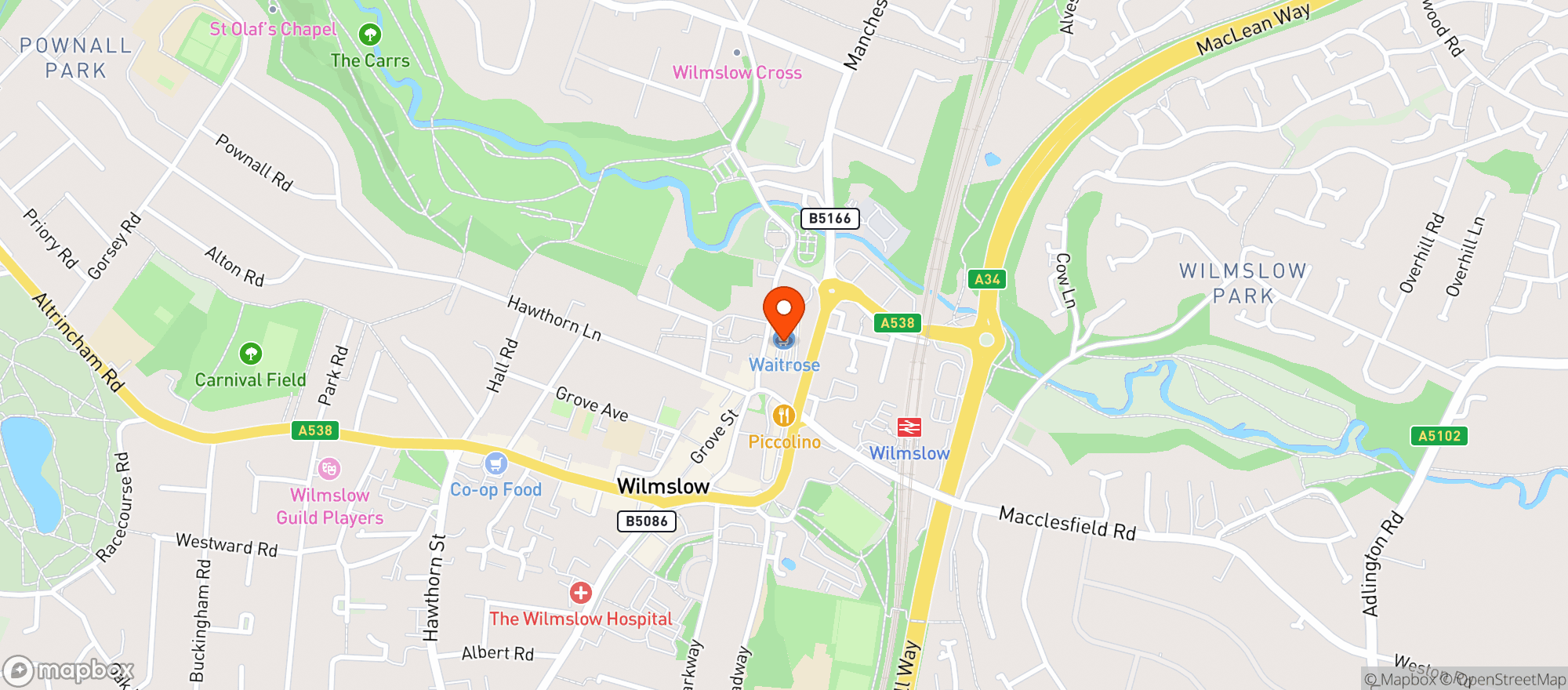 Map showing Waitrose Wilmslow