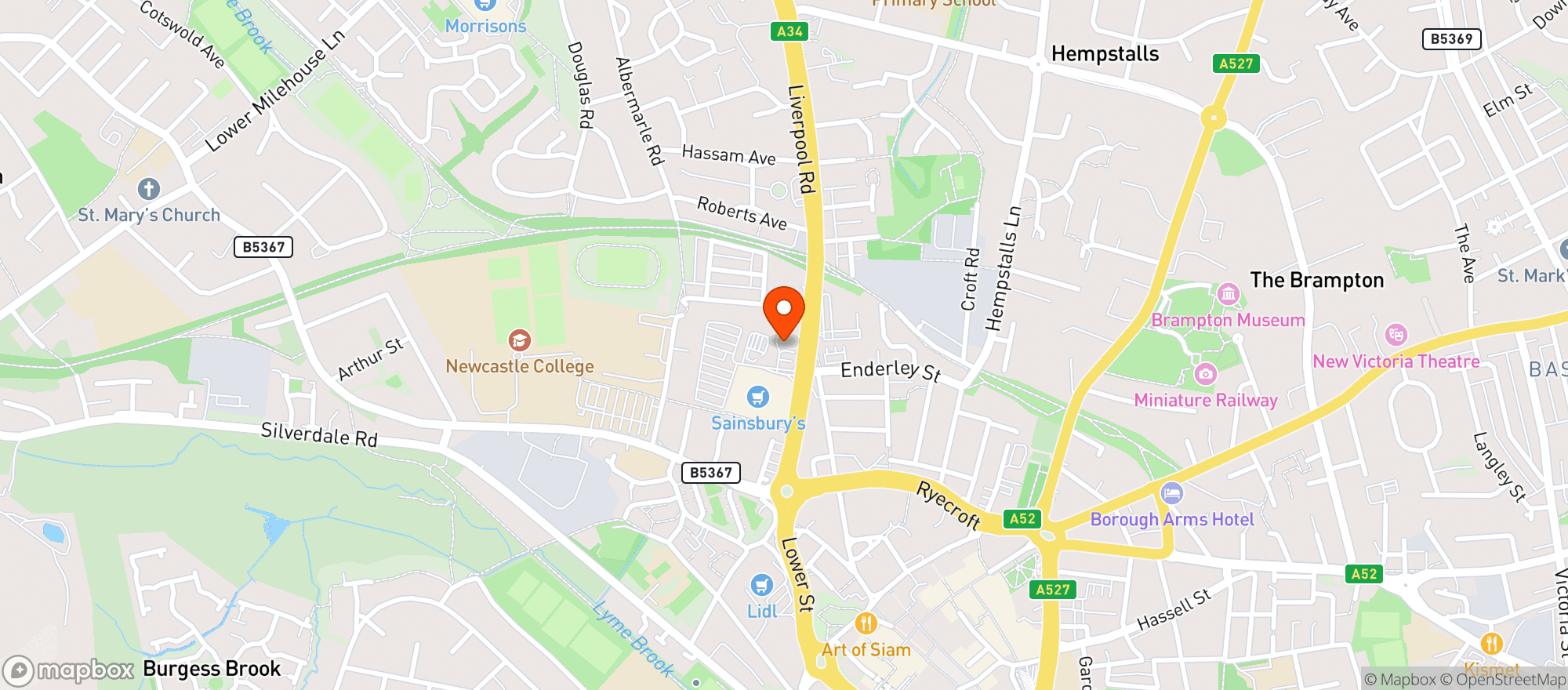 Map showing Sainsburys Newcastle Under Lyme