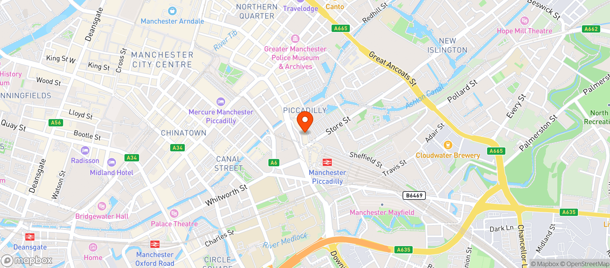 Map showing The Piccadilly Tap