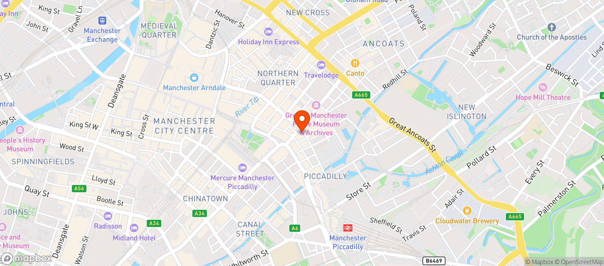 Map showing The Head Of Steam Manchester Nq