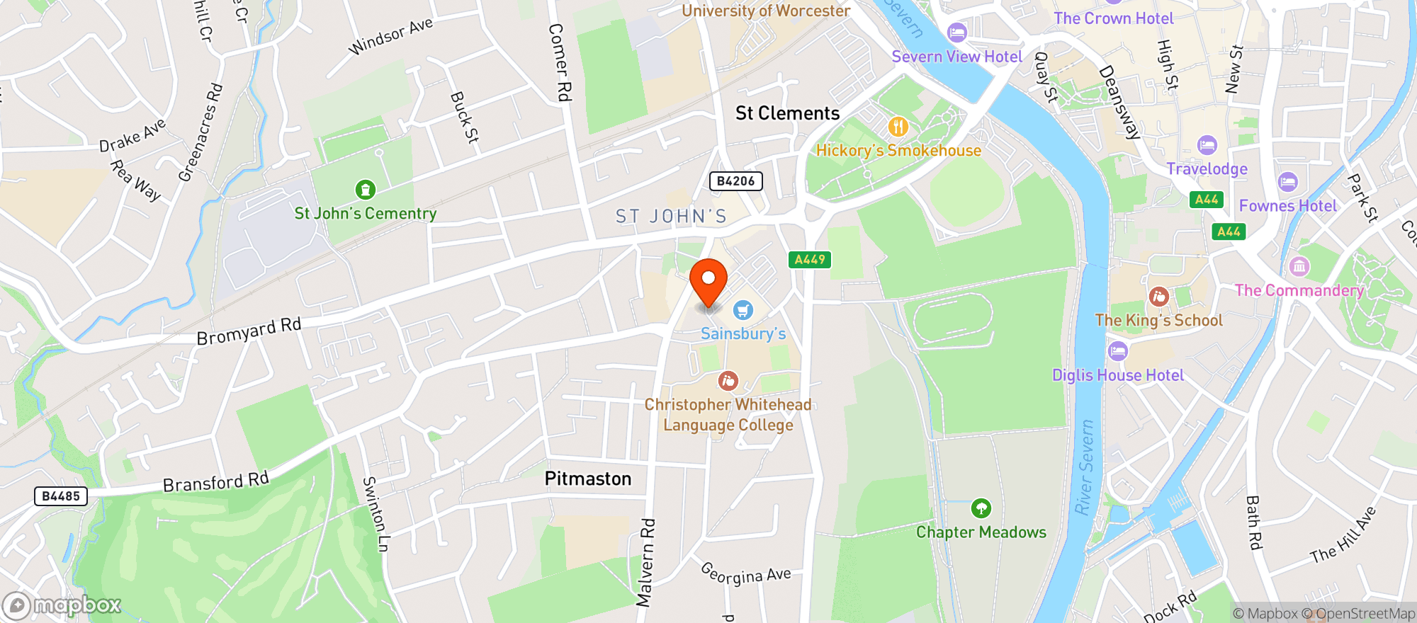 Map showing Sainsburys Worcester St Johns