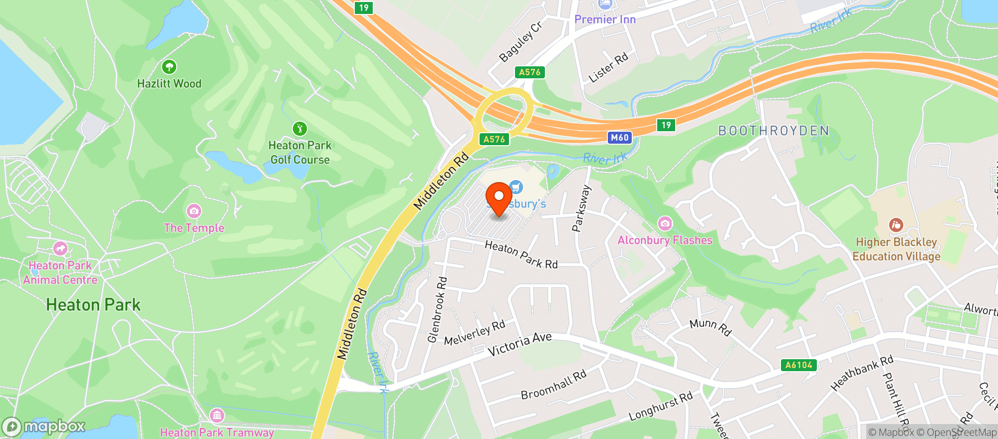 Map showing Sainsburys Heaton Park