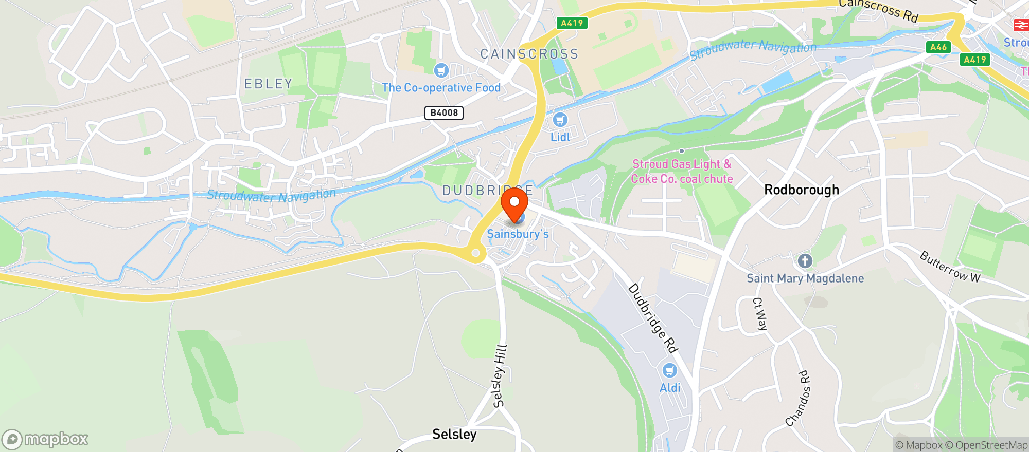 Map showing Sainsburys Stroud