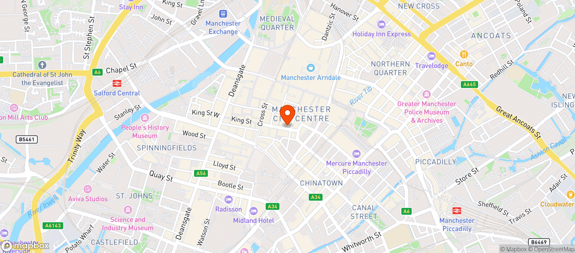 Map showing All Bar One Manchester