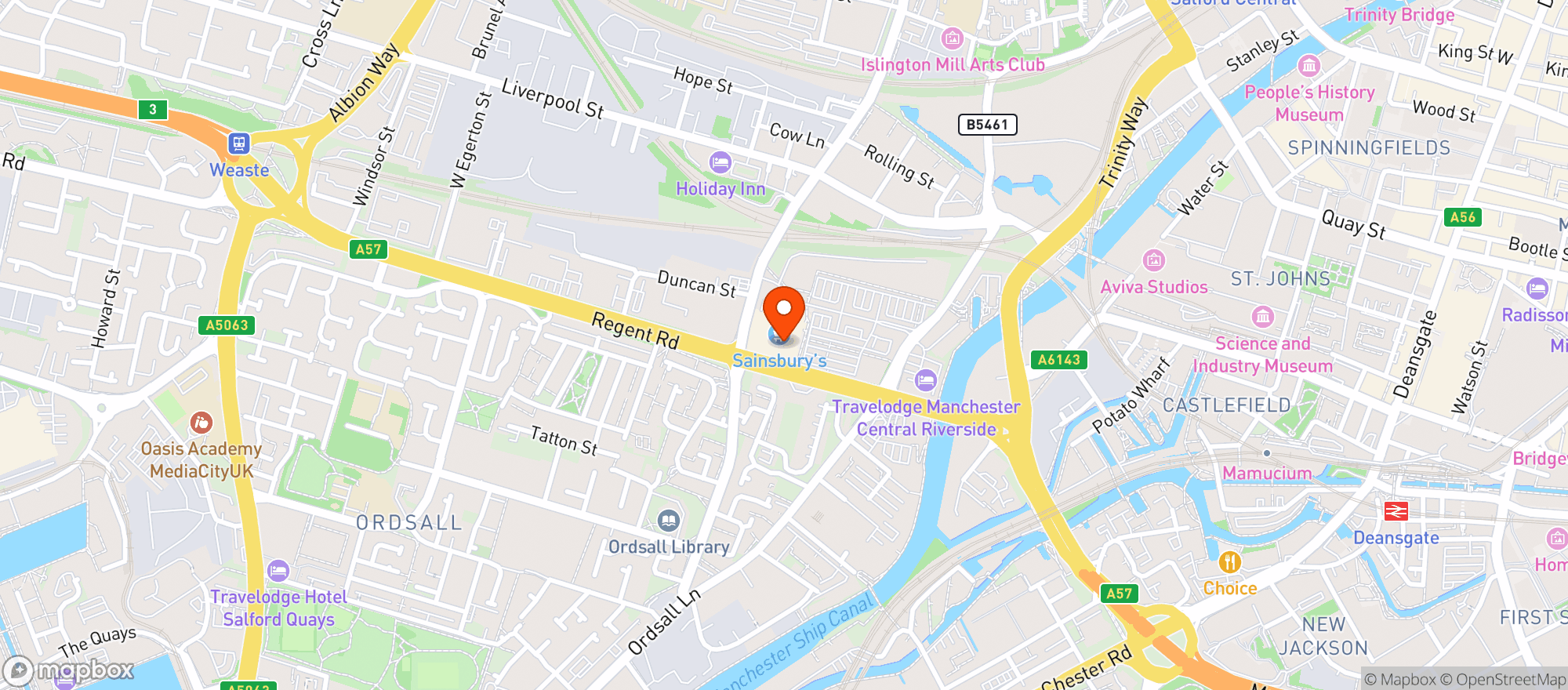 Map showing Sainsburys Salford