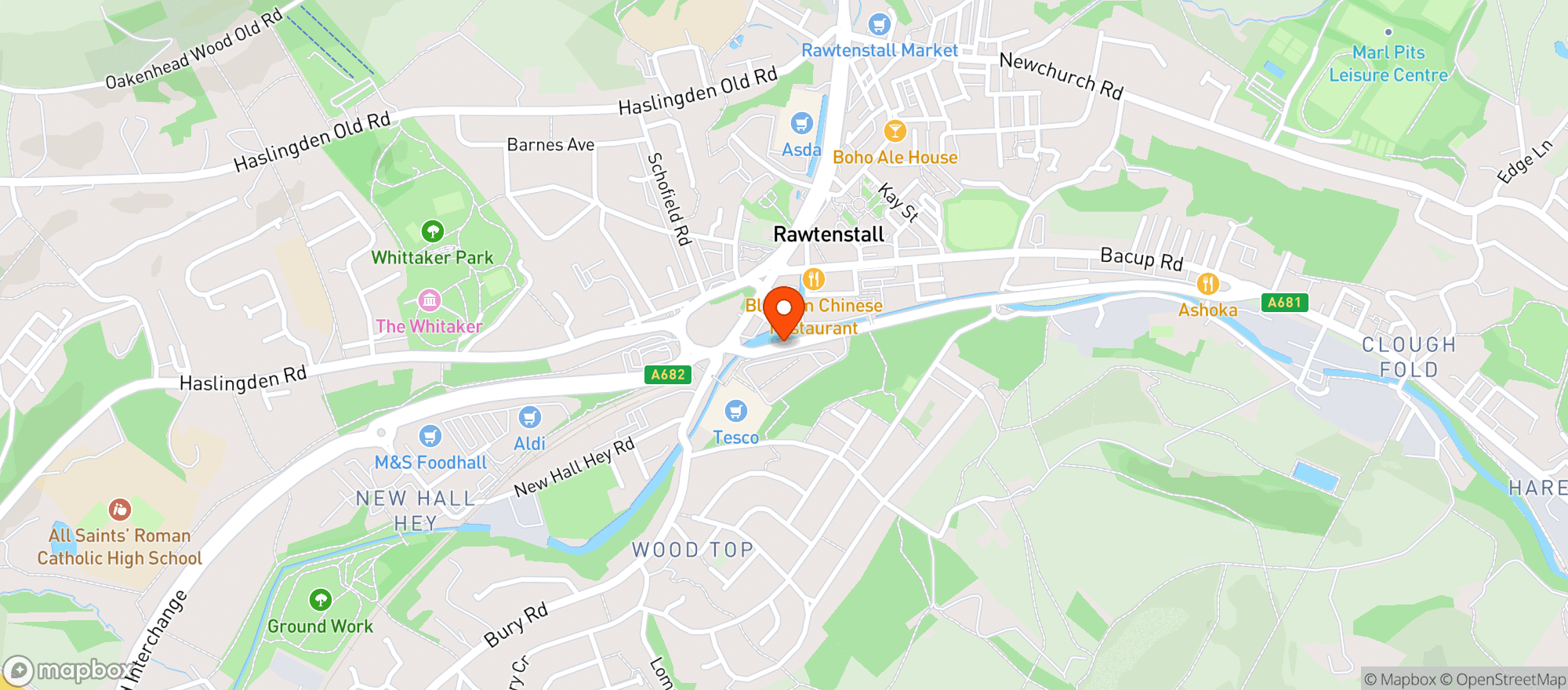 Map showing Tesco Superstore Rawtenstall