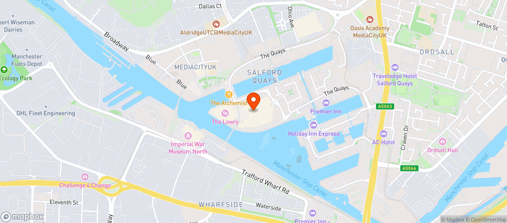Map showing Harvester - Lowry Centre