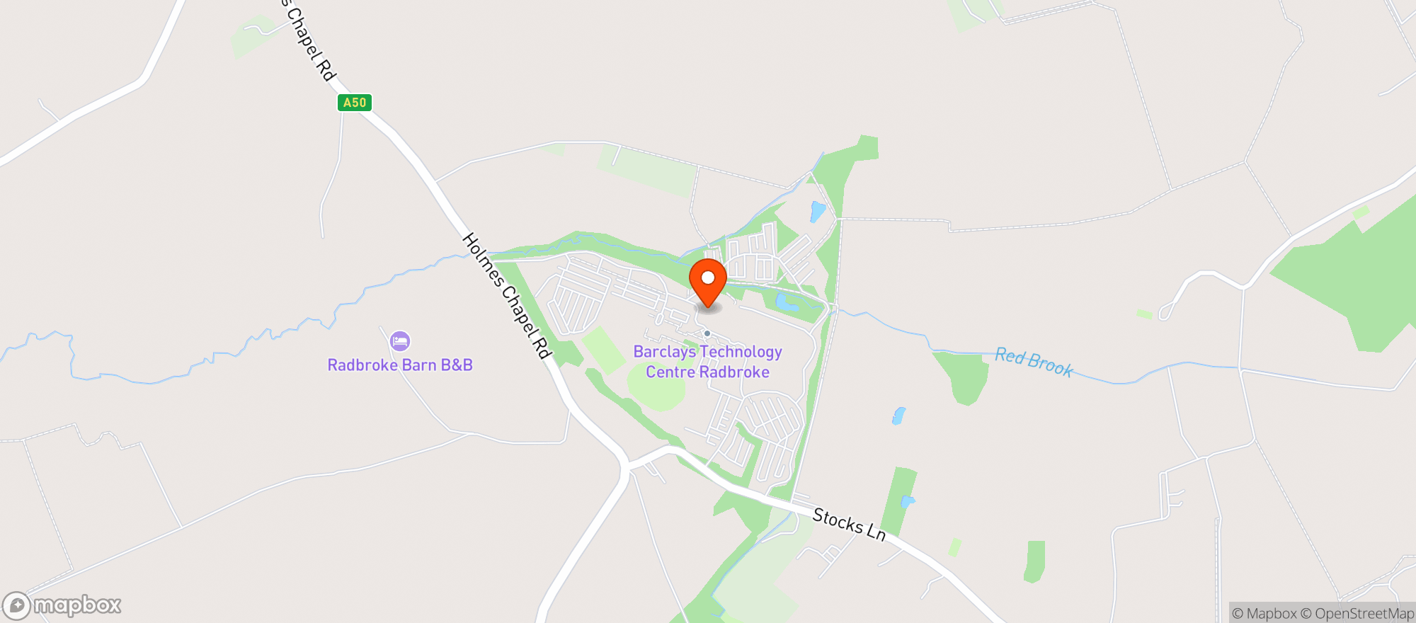 Map showing Barclays Technology Centre Radbroke