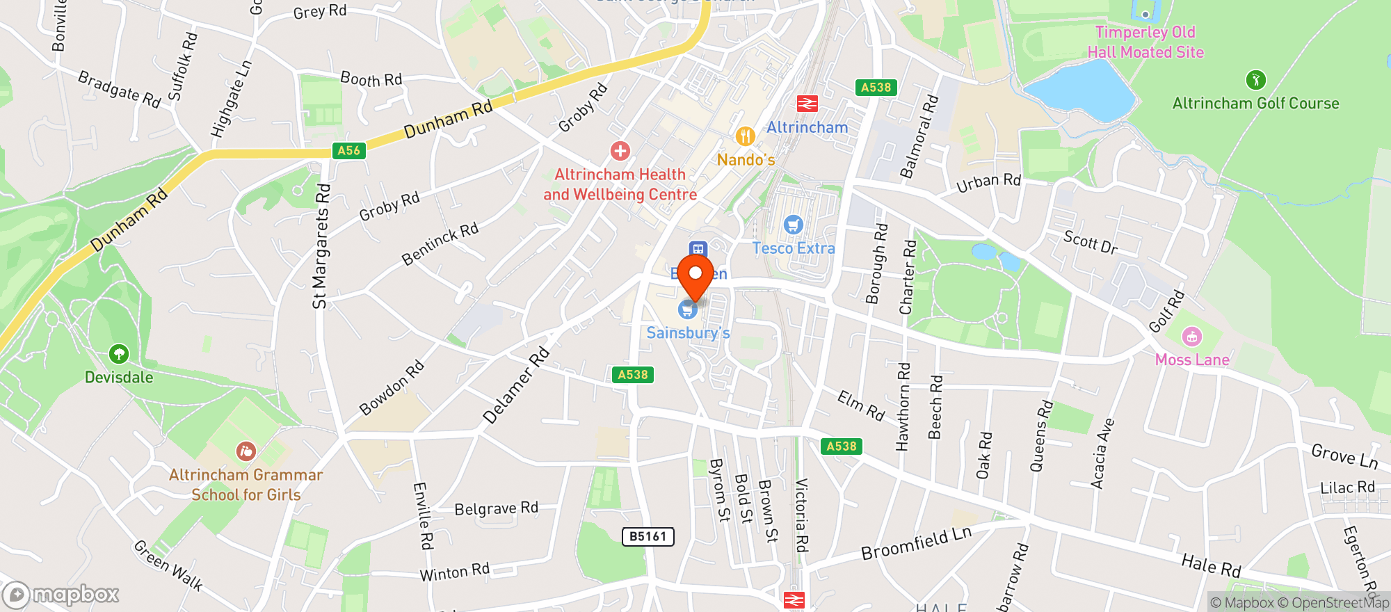 Map showing Waitrose Altrincham
