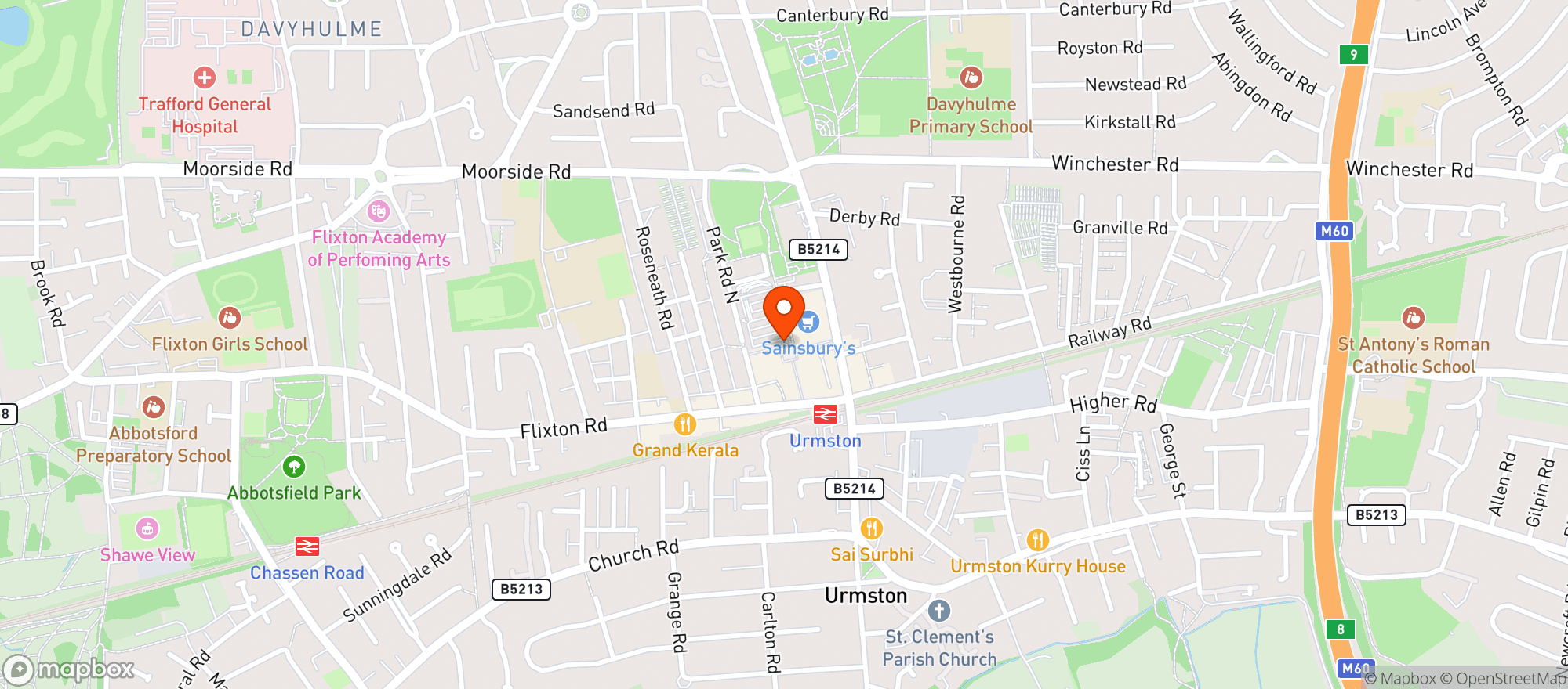 Map showing Sainsburys Urmston