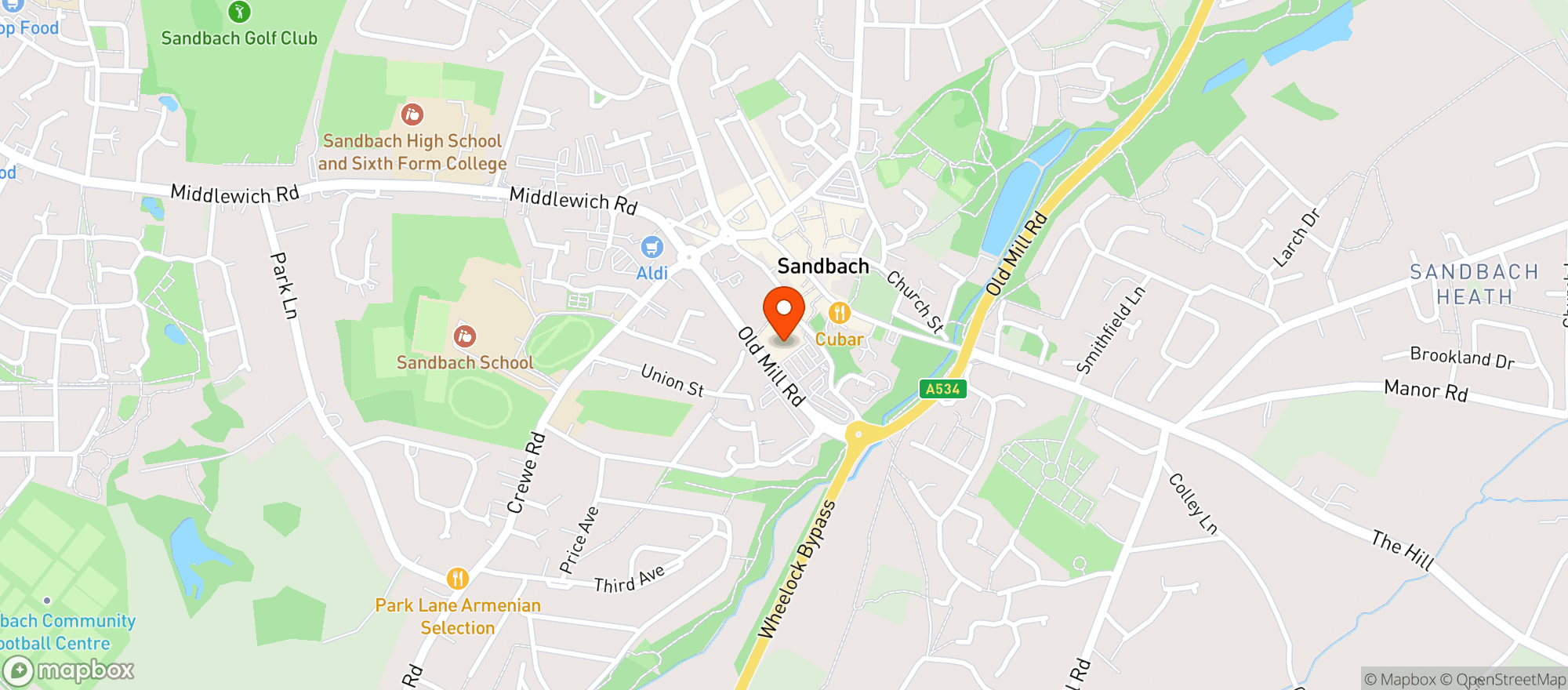 Map showing Waitrose Sandbach