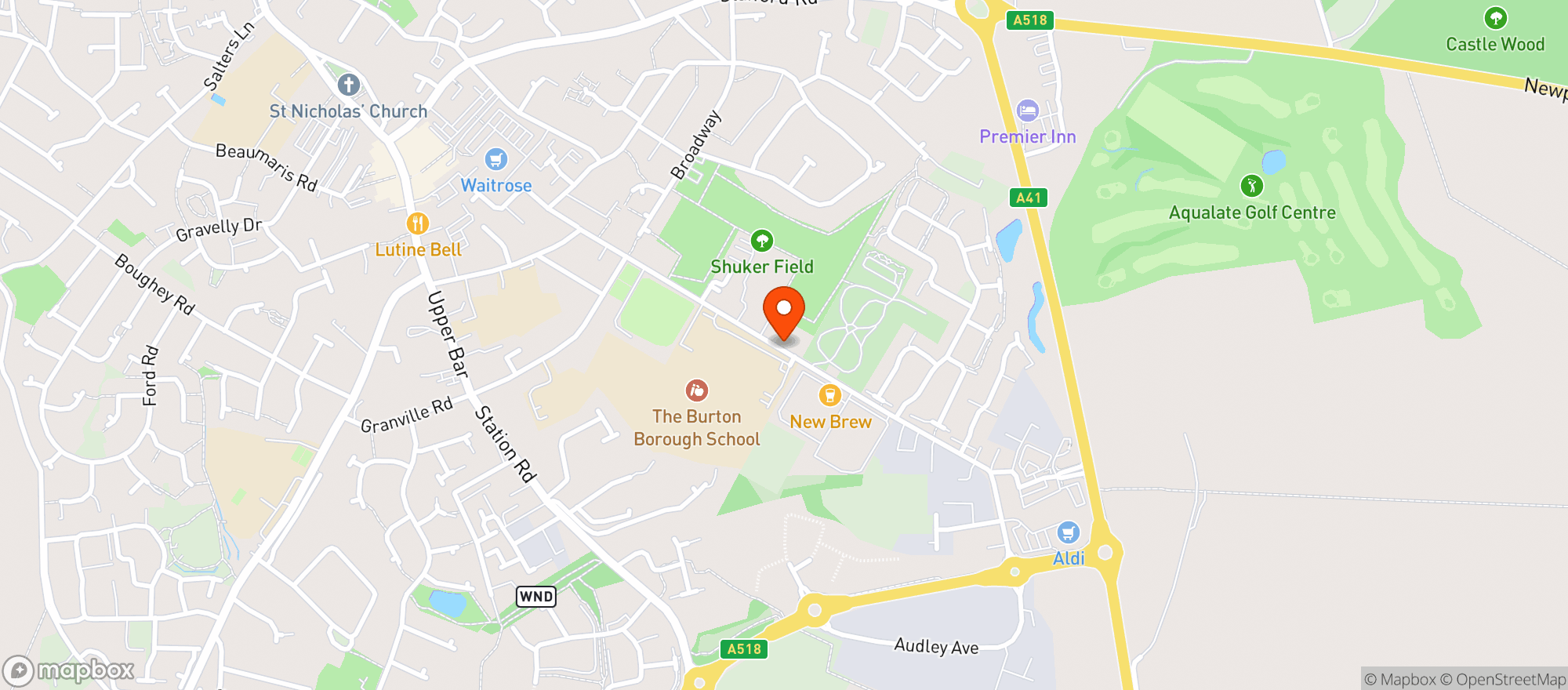 Map showing Waitrose Newport