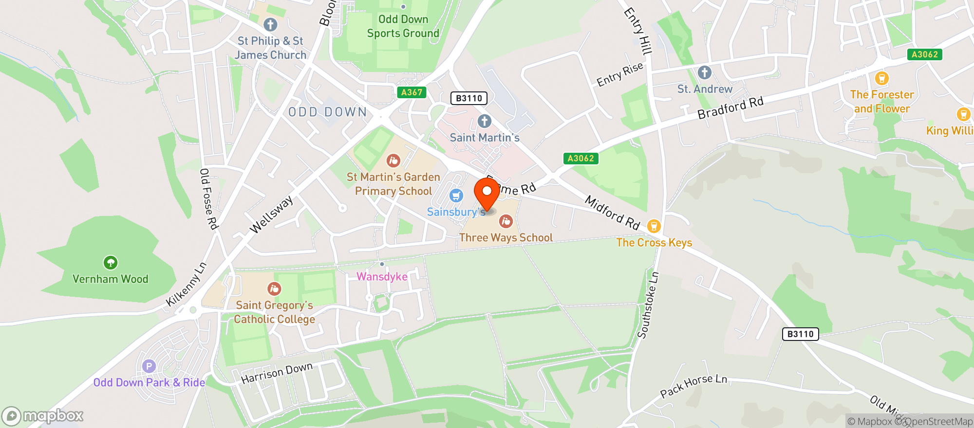 Map showing Sainsburys Bath Odd Down