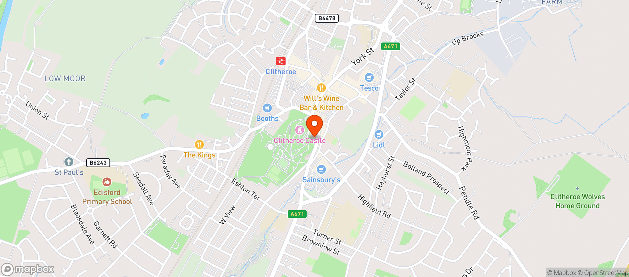 Map showing Sainsburys Clitheroe