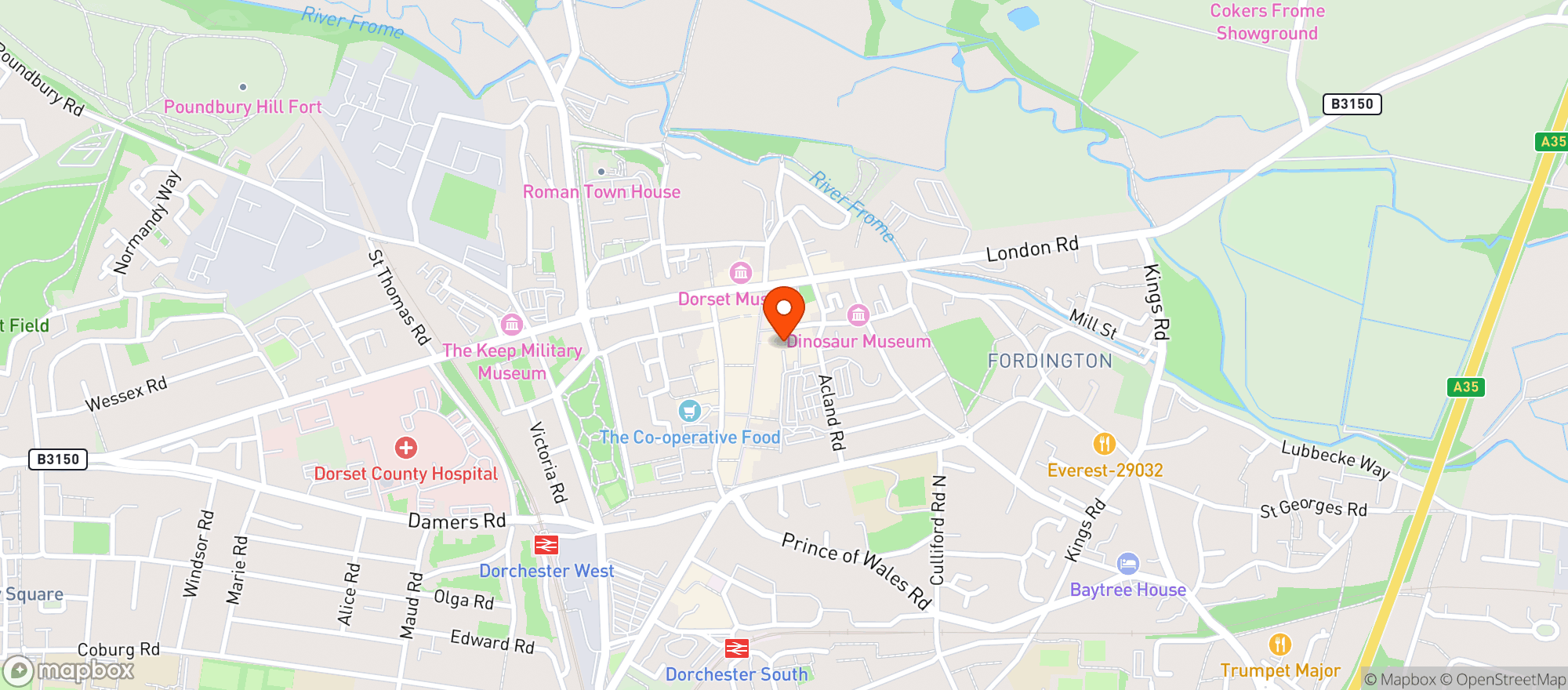 Map showing Waitrose Dorchester