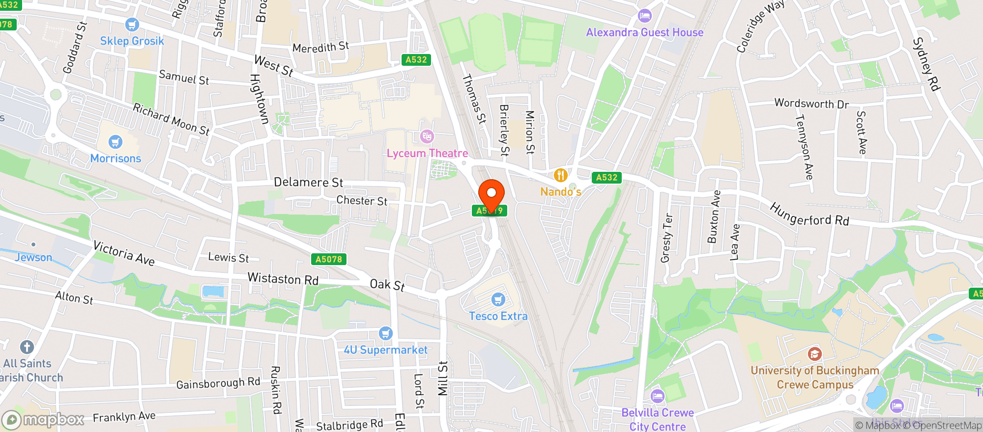 Map showing Tesco Extra Crewe