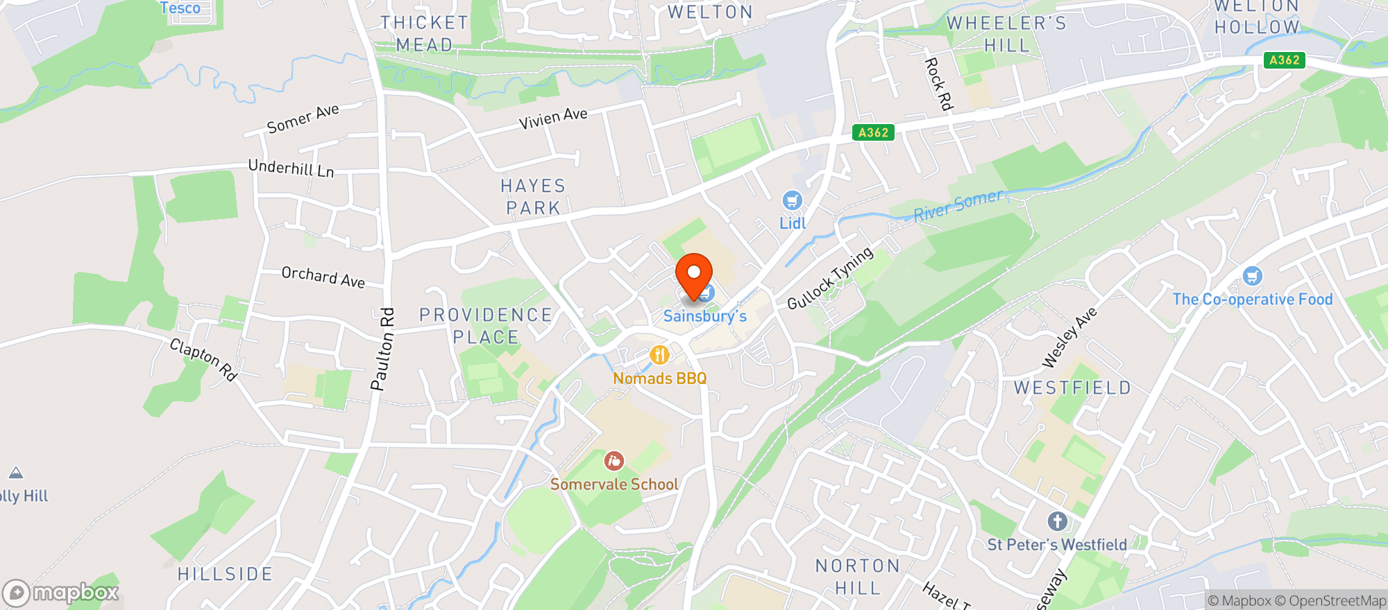 Map showing Sainsburys Midsomer Norton