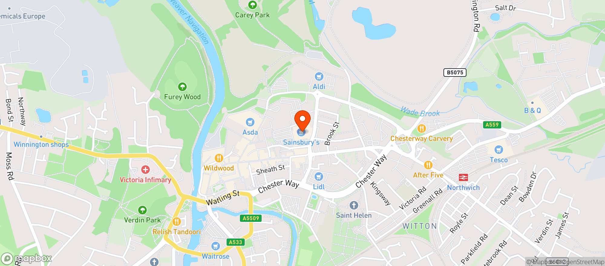 Map showing Sainsburys Northwich