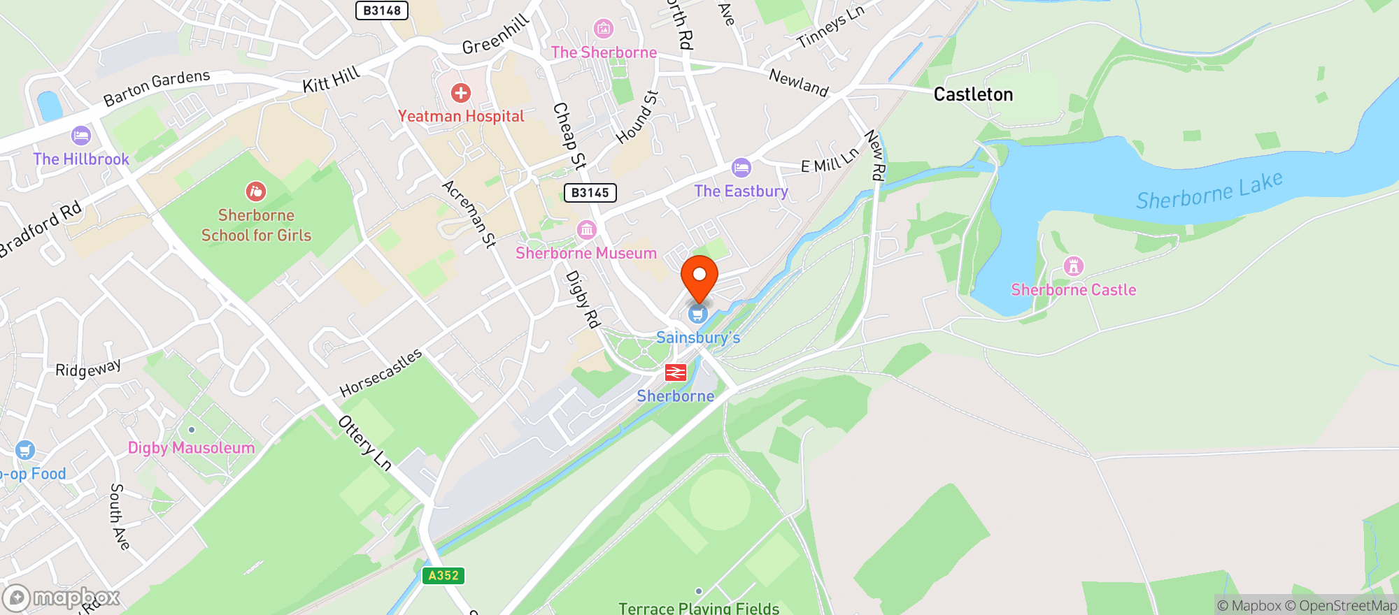 Map showing Sainsburys Sherborne