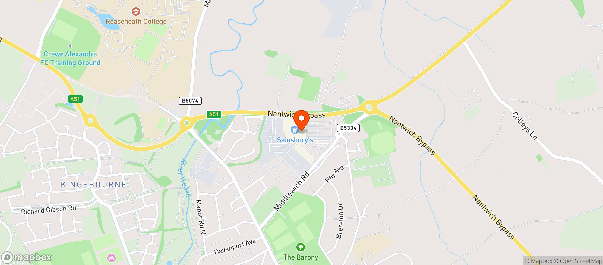 Map showing Sainsburys Nantwich