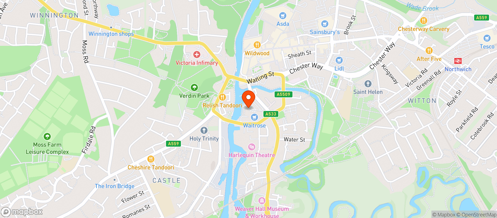 Map showing Waitrose Northwich