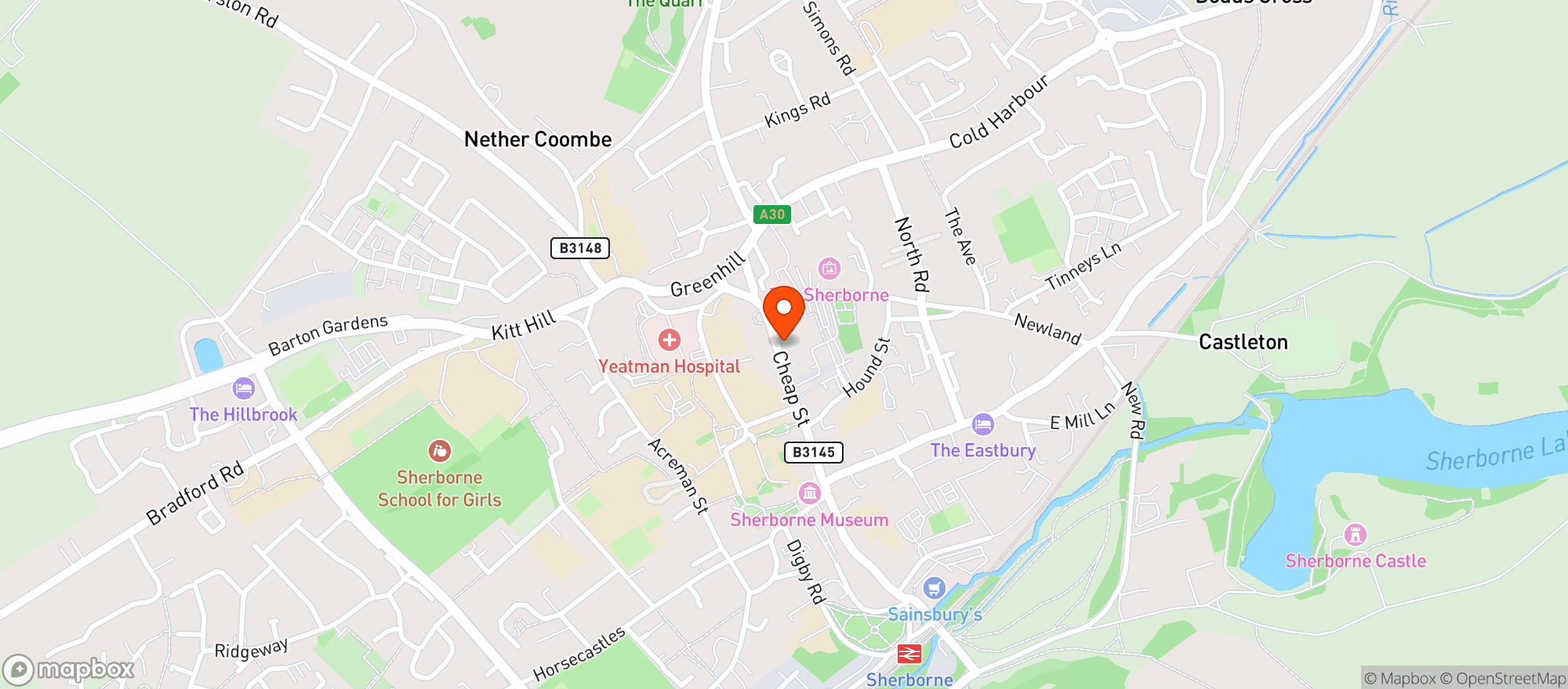 Map showing Waitrose Sherborne