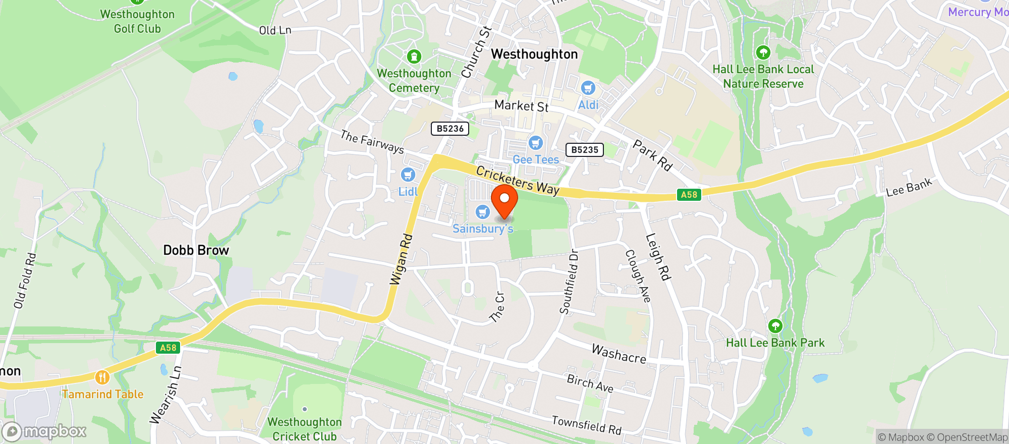 Map showing Sainsburys Westhoughton
