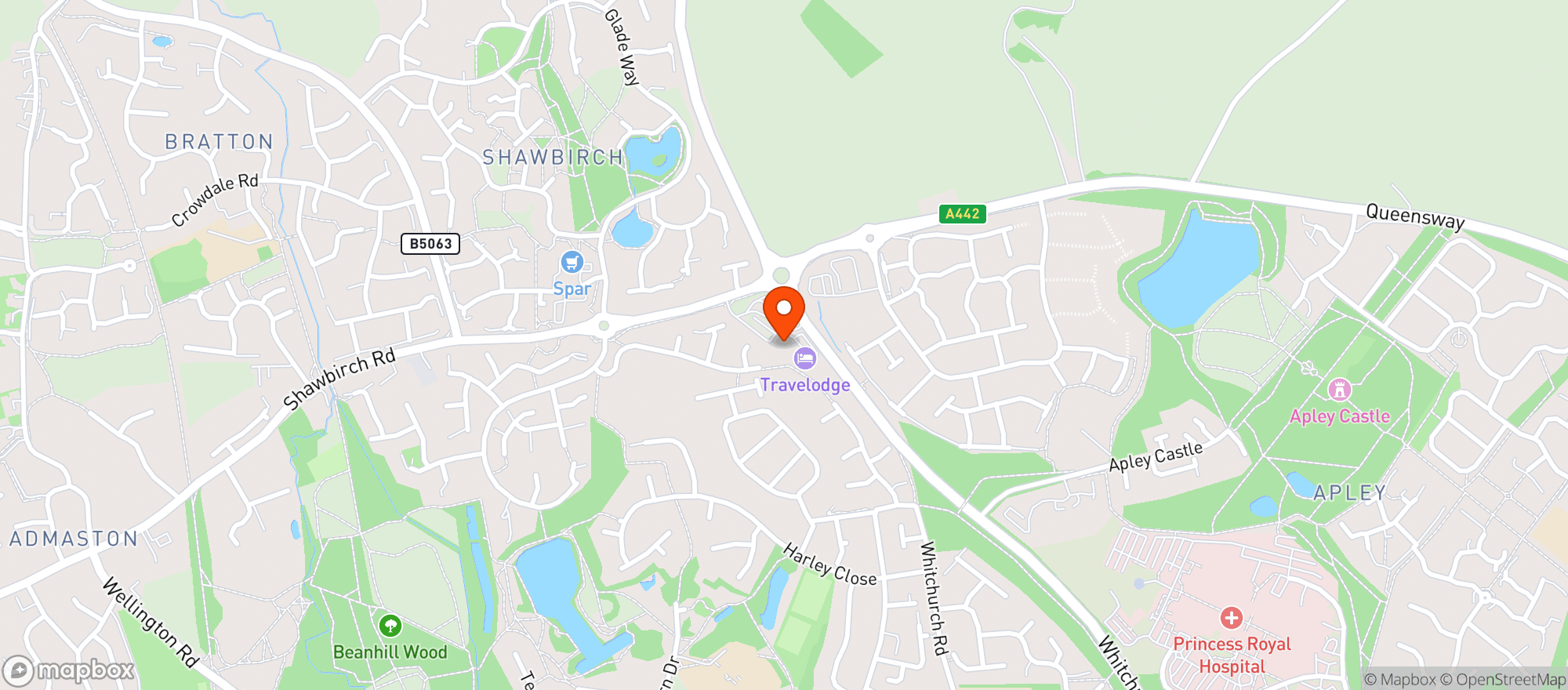 Map showing Toby Carvery - Telford
