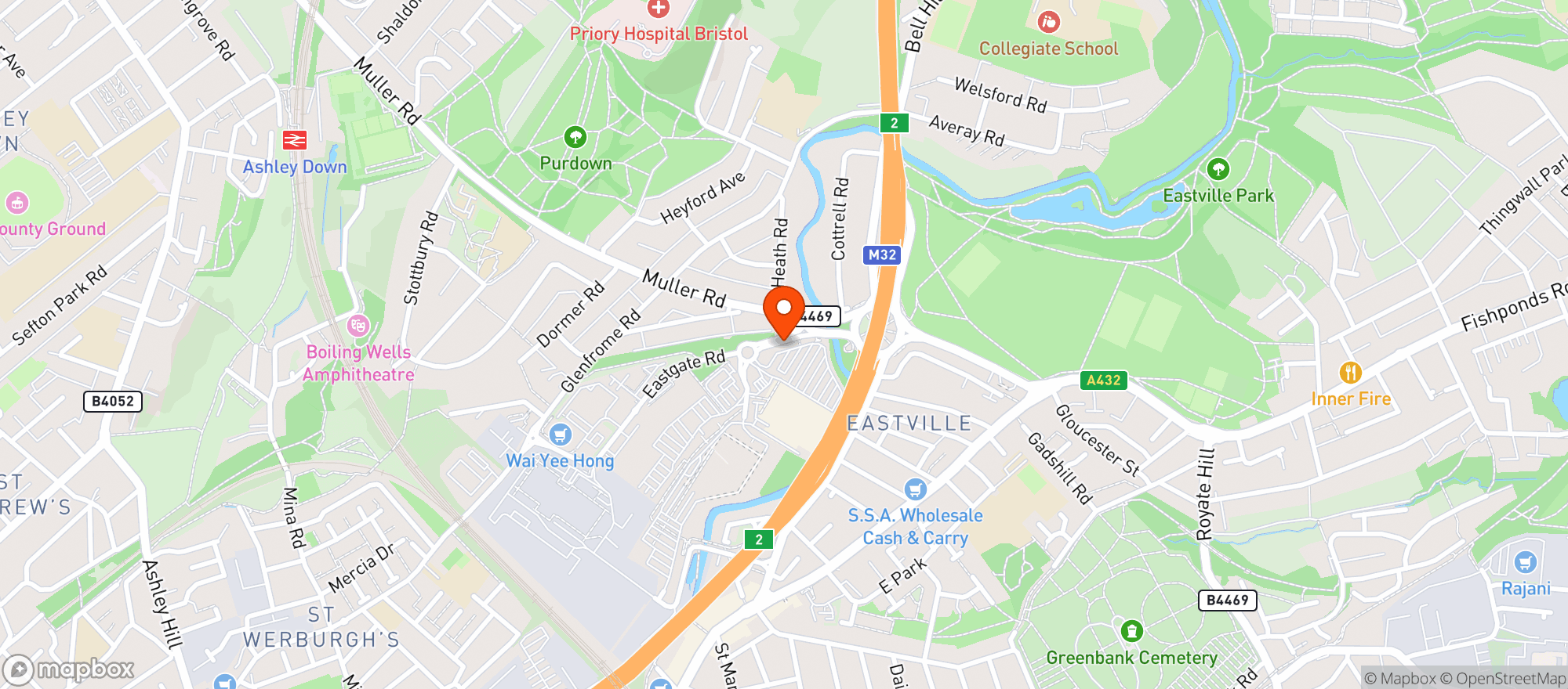 Map showing Tesco Extra Bristol Eastville