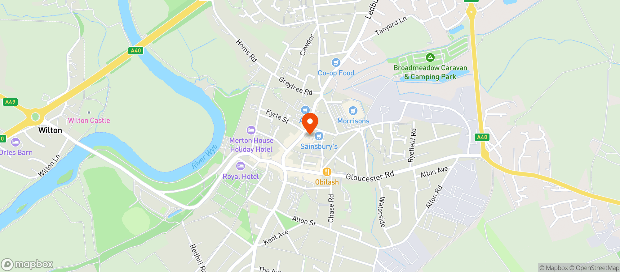 Map showing Sainsburys Ross on Wye