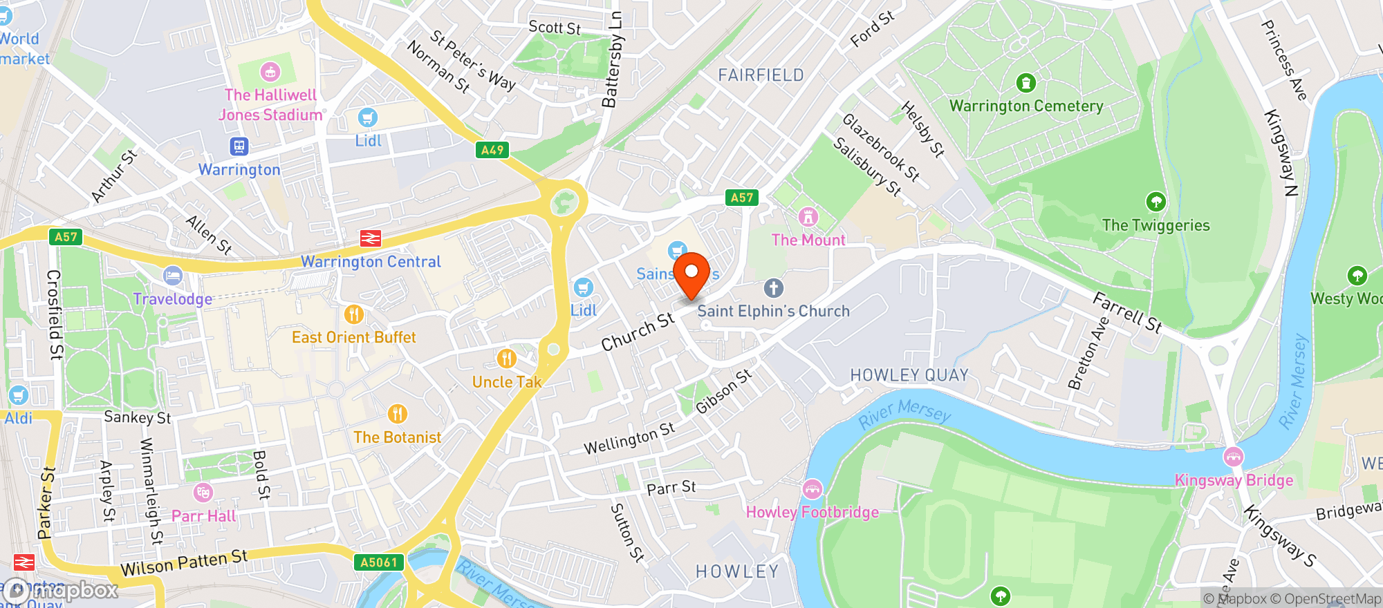 Map showing Sainsburys Warrington