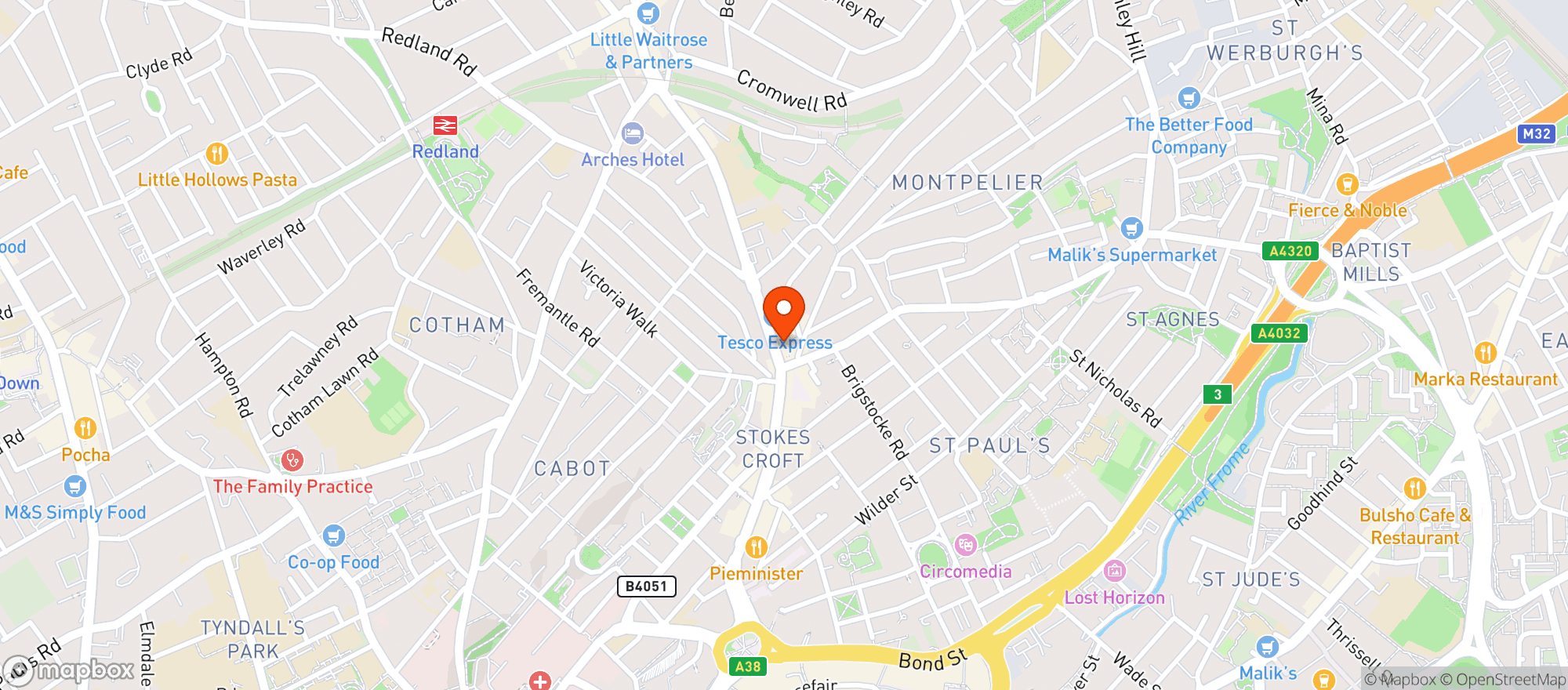 Map showing The Pipe & Slippers