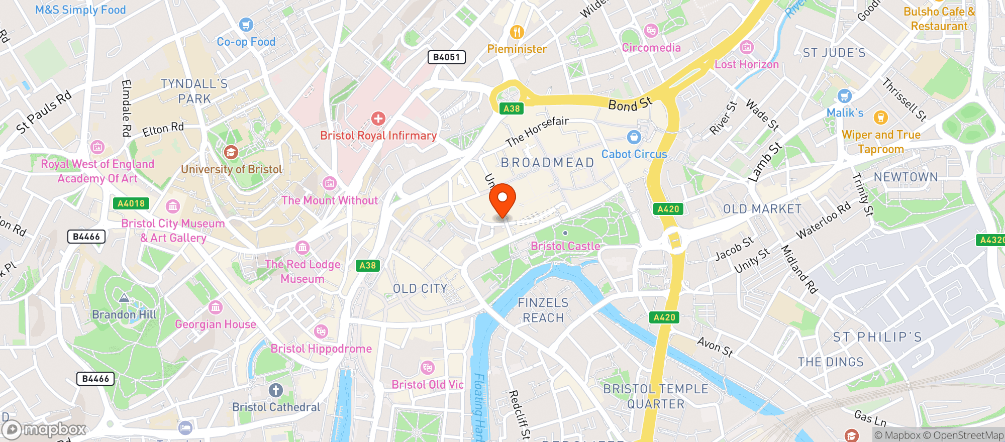 Map showing Roxy Lanes Bristol Union Street