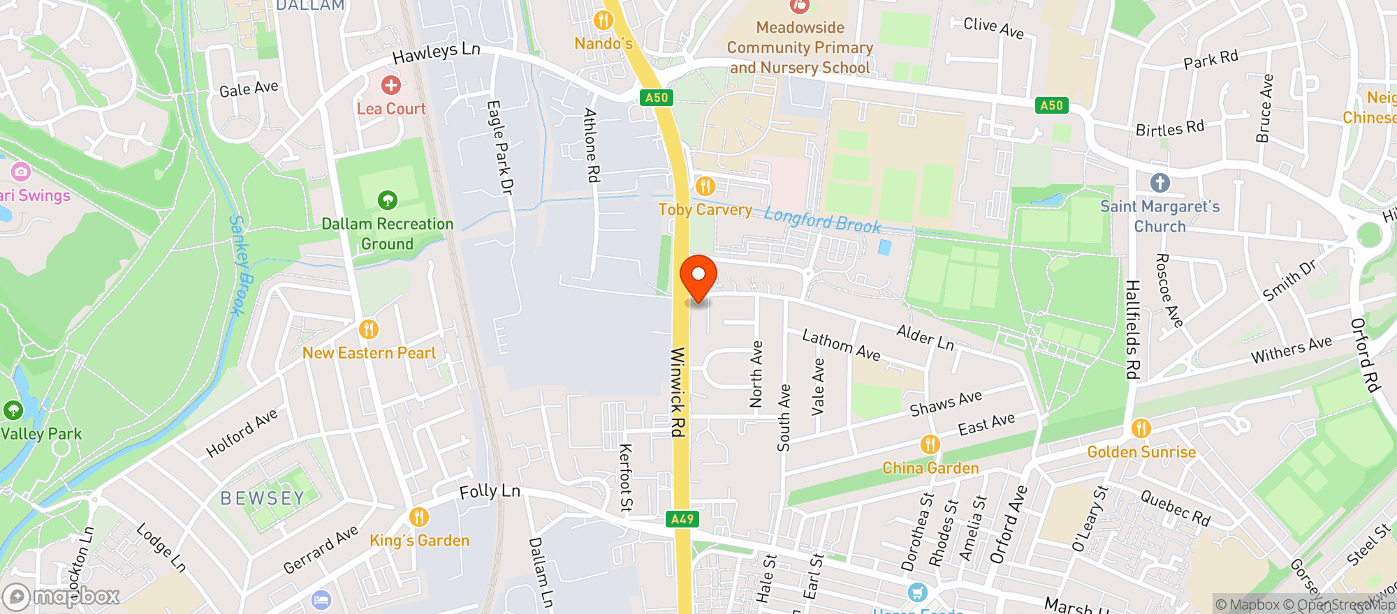 Map showing Toby Carvery - Warrington