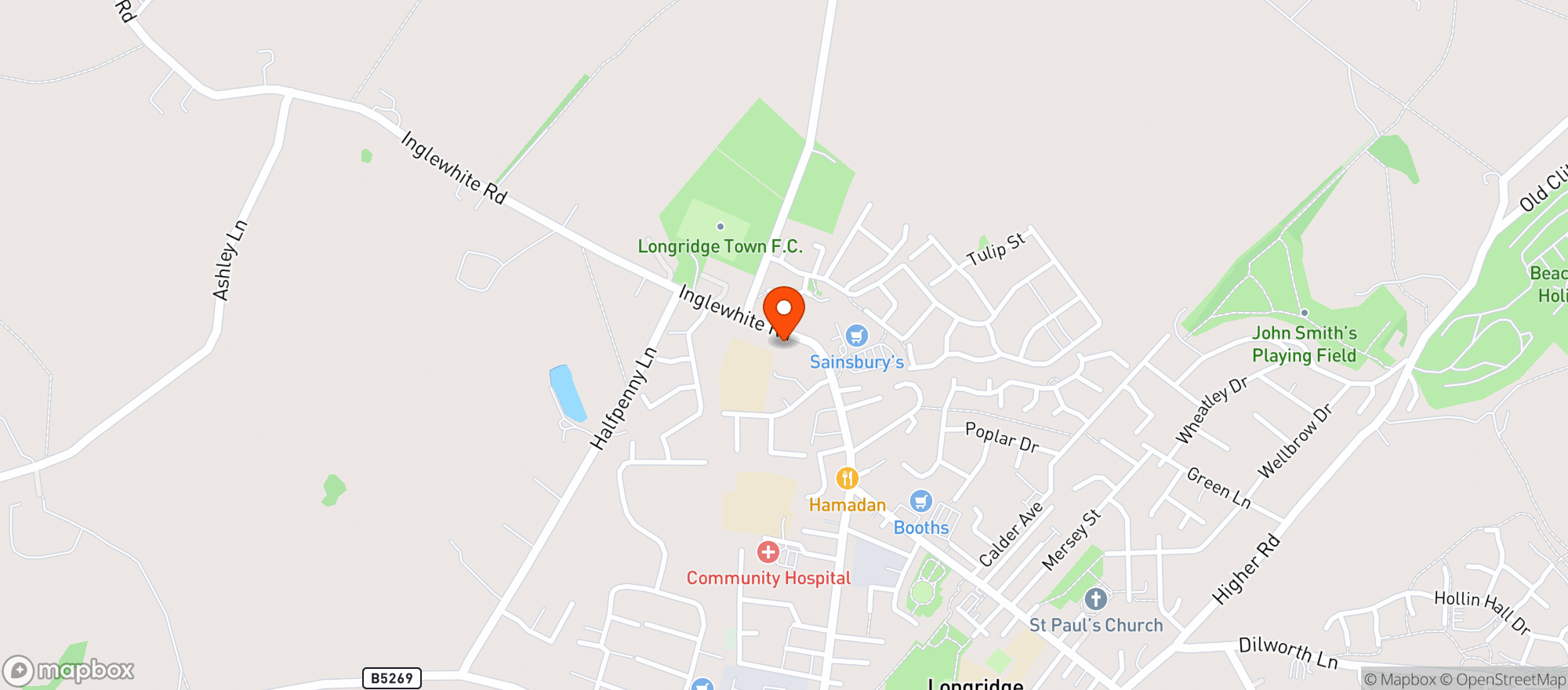 Map showing Sainsburys Longridge