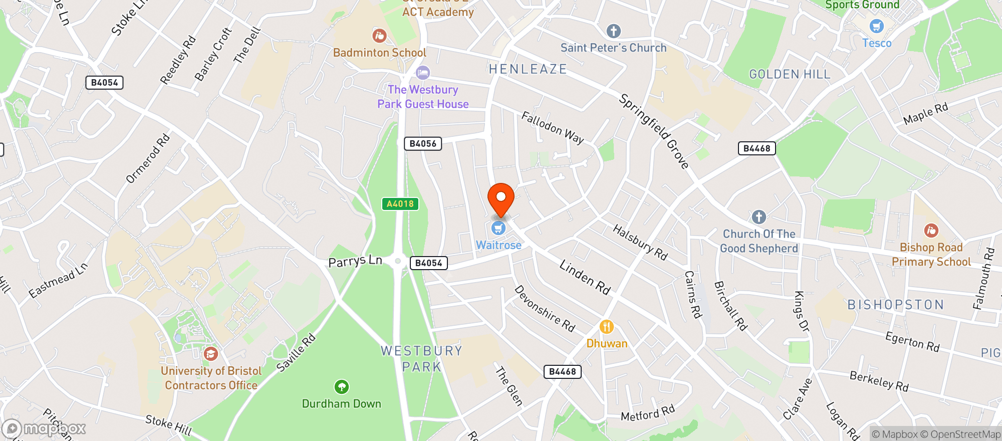 Map showing Waitrose Westbury Park