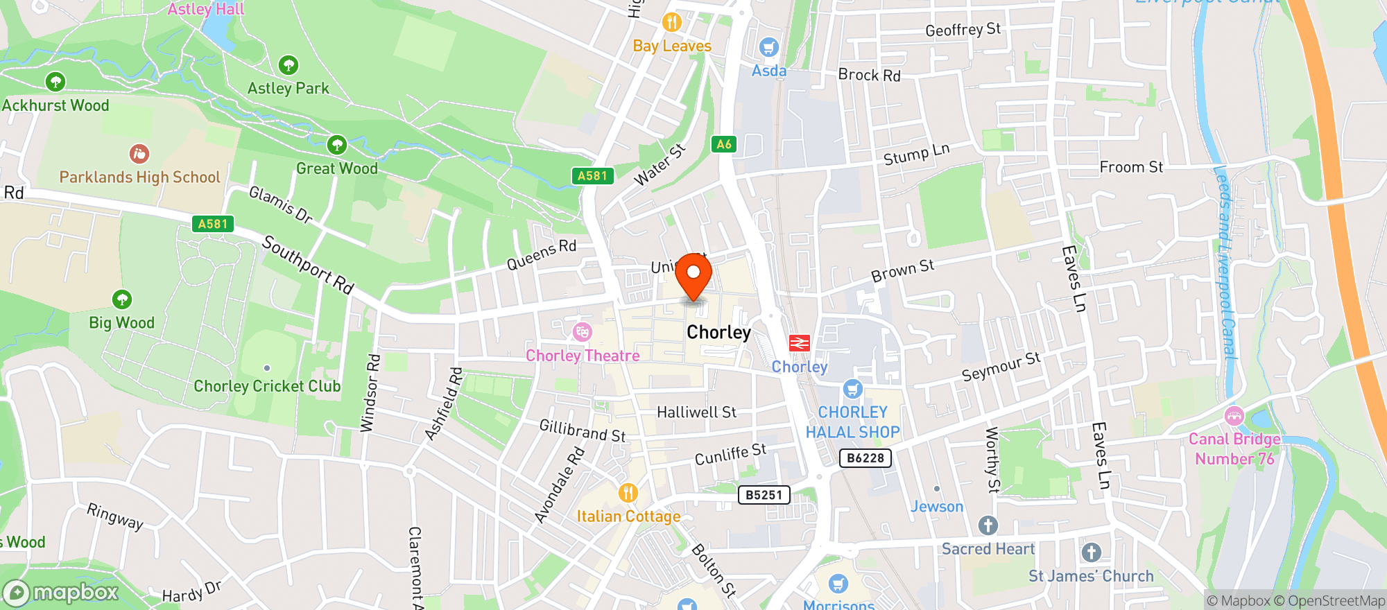 Map showing Chorley Health Foods
