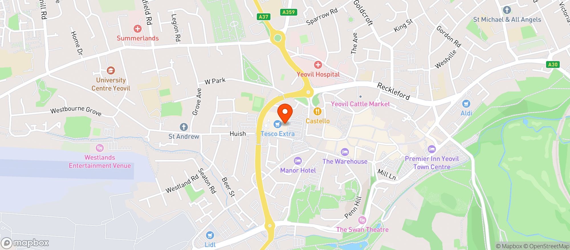 Map showing Tesco Extra Yeovil