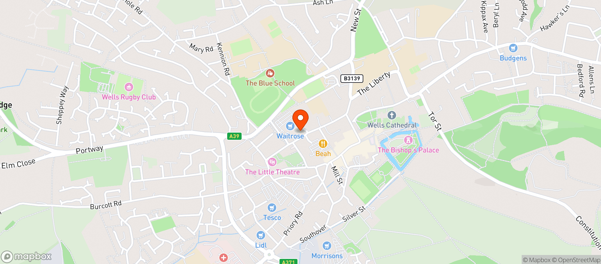 Map showing Waitrose Wells