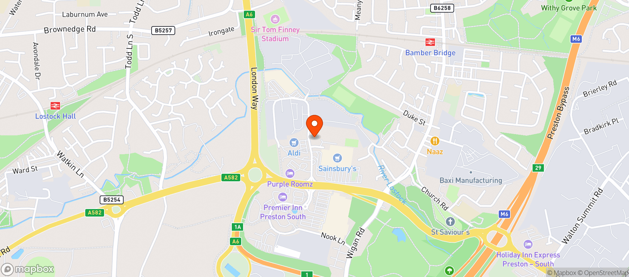 Map showing Sainsburys Bamber Bridge