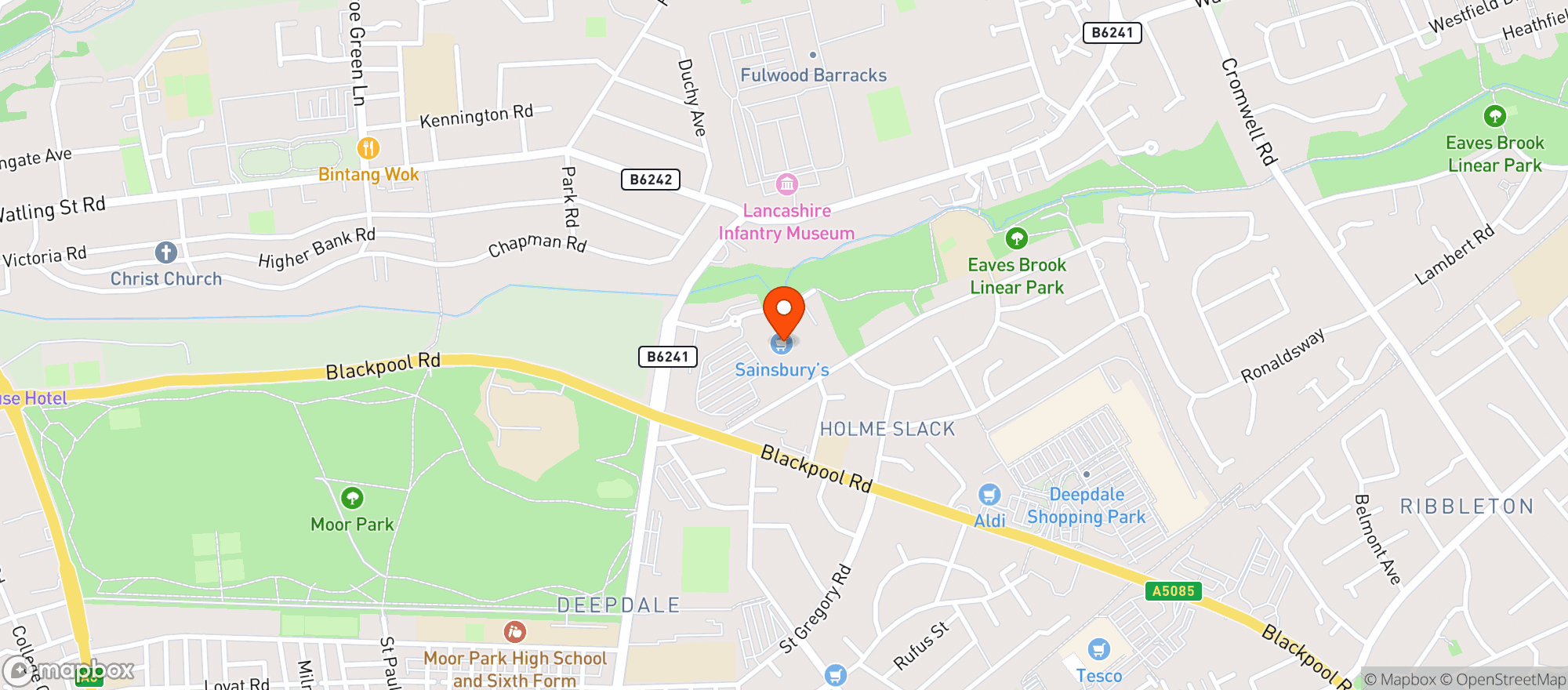Map showing Sainsburys Preston
