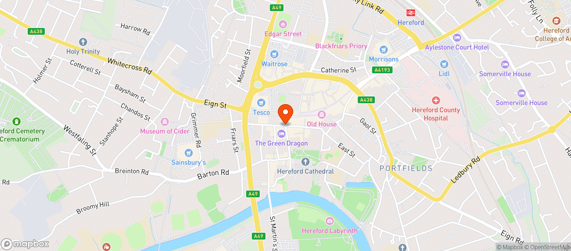 Map showing Waitrose Hereford