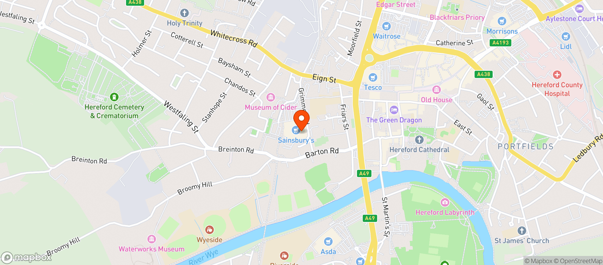Map showing Sainsburys Hereford