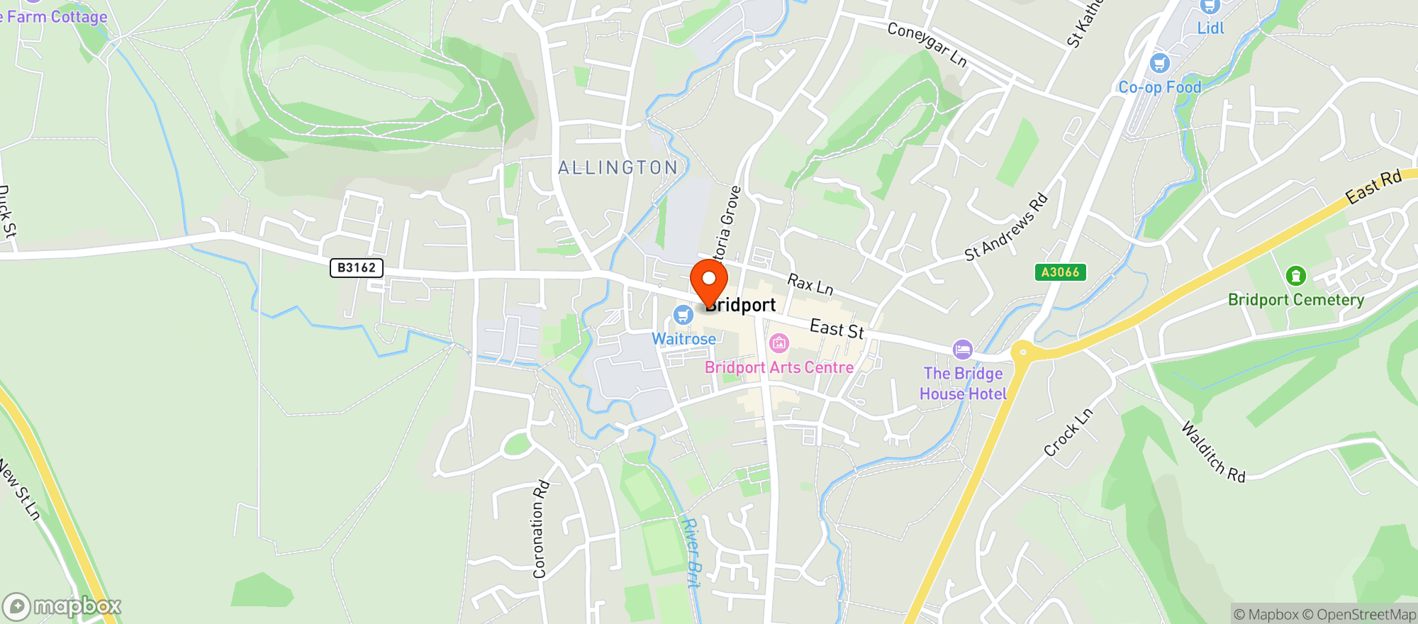 Map showing Waitrose Bridport